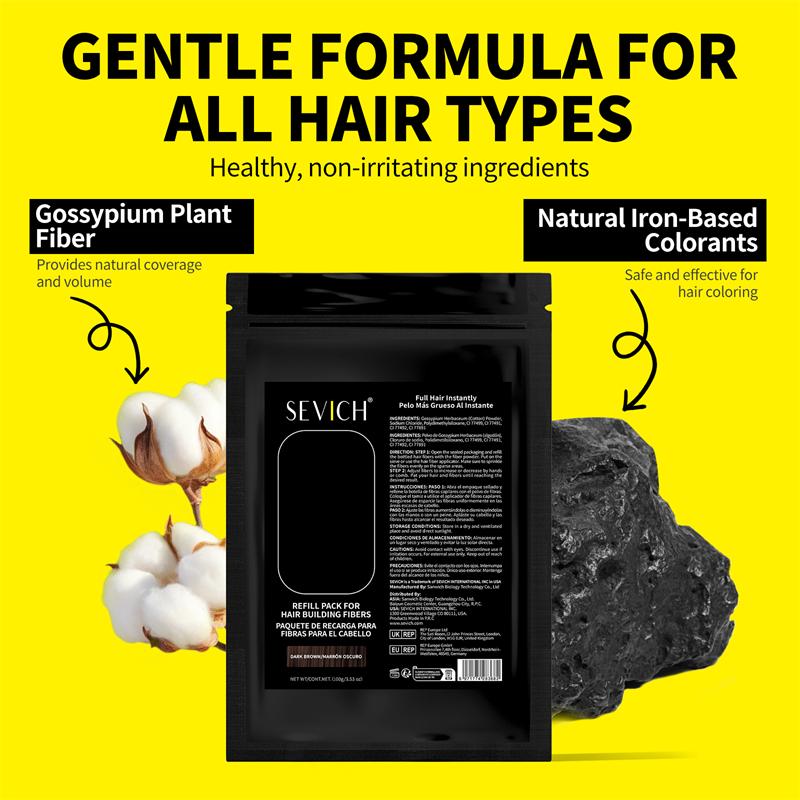 SEVICH 100g Hårfibre Refillpose Keratin Øyeblikkelig Hårvekst Pulver Hårbyggende Fiber Hårvekstpulver Produkt mot Hårtap