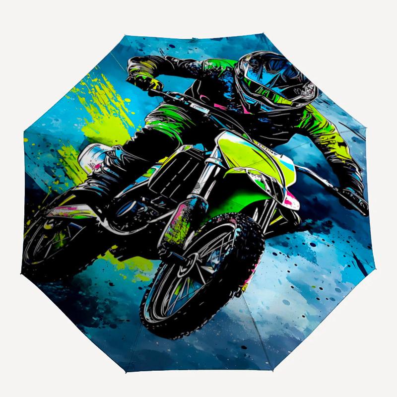 

1pc Motocross, Dirtbike Automatic Folding Umbrella, 8-Rib Durable Iron Frame, Compact Travel Umbrella for Women & Men 119