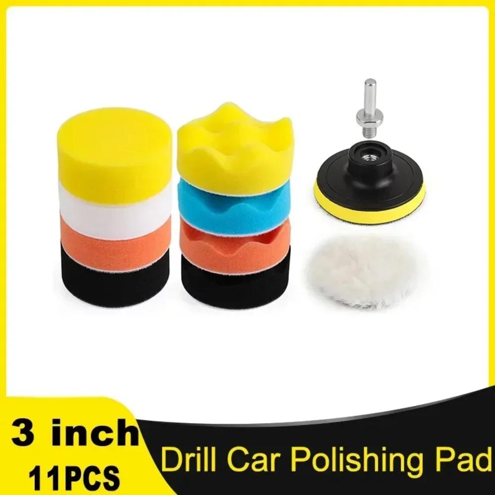 

11-Piece 3-Inch Car Buffing Pad Kit – Foam, Sponge & Wool Discs for Sanding, Waxing & Glazing (Car Polisher Accessory)