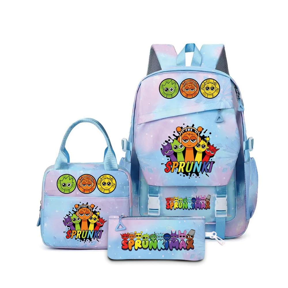 Popular Rhythm Box Sprunki Music Game School Bag Backpack Pencil Bag Three-piece Student Backpack D