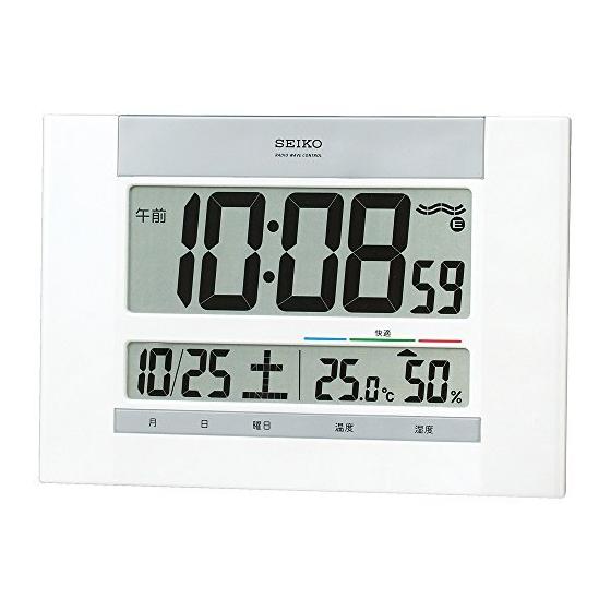Used Seiko Clock Wall Clock, Desk Clock, Dual Use, Radio Wave, Digital, Calendar, Comfort Level, Temperature, Humidity Display, Slim, White, Pearl