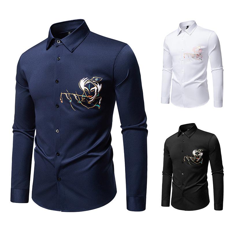 Autumn Men'S Loose Long-Sleeved Shirt European Size Men'S Printed Casual Long-Sleeved Shirt