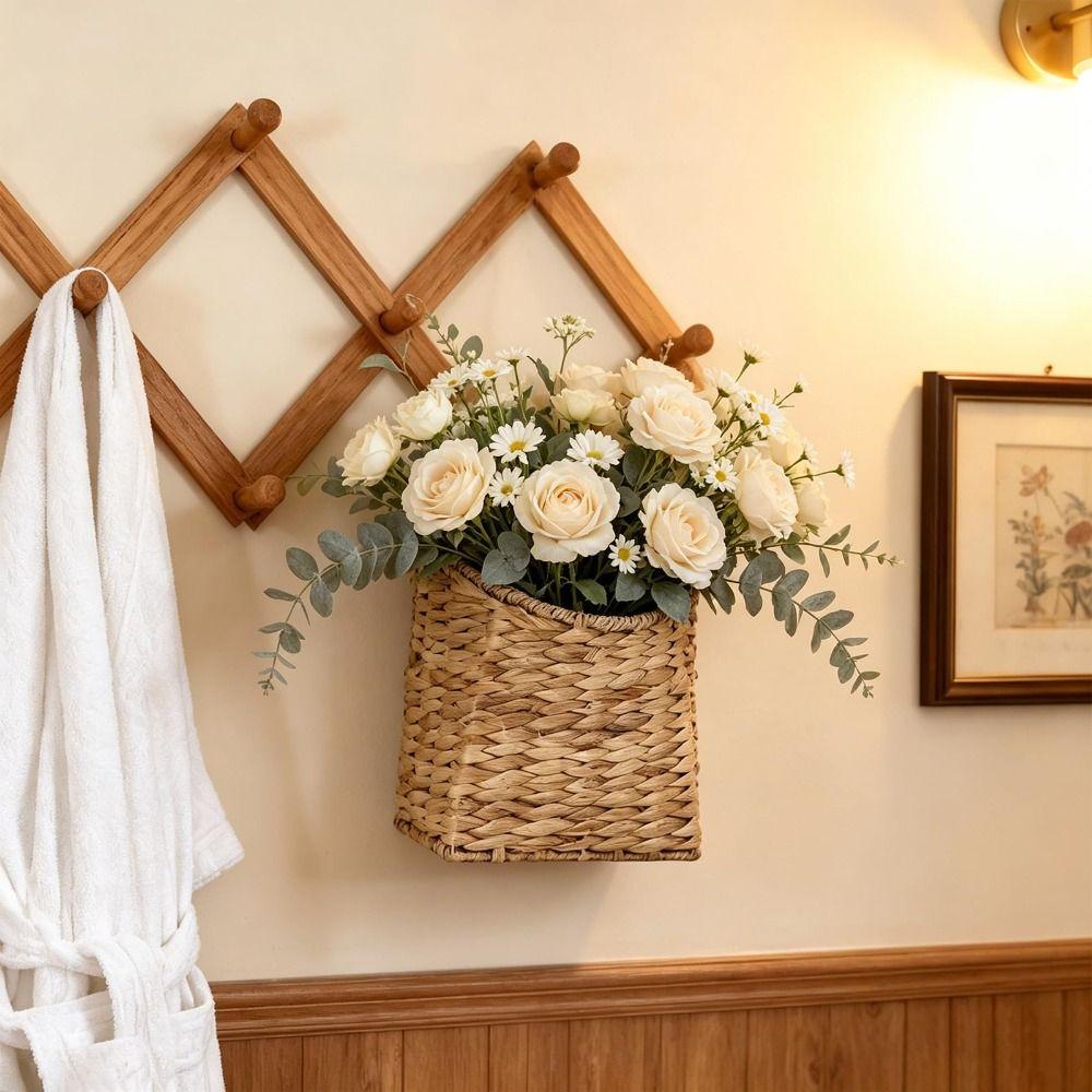 Natural Rattan Hanging Wall Basket Waterproof Front Door Decor Basket  Entryway Organizer