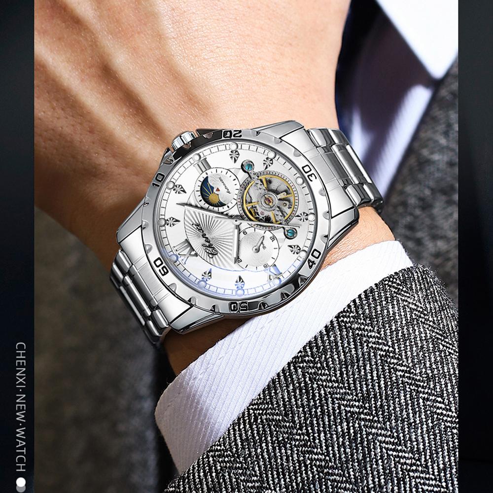 Men' s Watches Fashion Automatic Self- winding Mechanical Watch for Man Sapphire Mirror Moon Phase