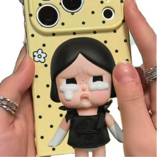 Heart-Shaped Sad Crying Doll Phone Case for Apple 17/15/14/16 Pro Max, 12/11, Soft XR/XS