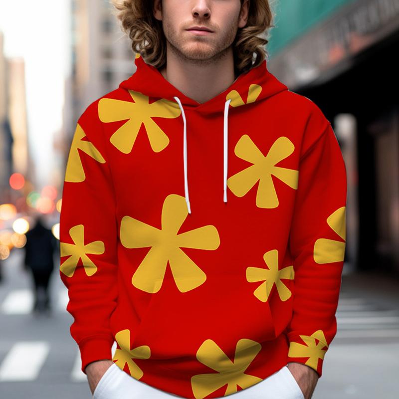 

Осенняя новая мужская тонкая толстовка с желтым цветочным принтом, повседневная удобная толстовка с 3D цифровой печатью для мужчин и женщин, бейсбольная форма для пар XS красный