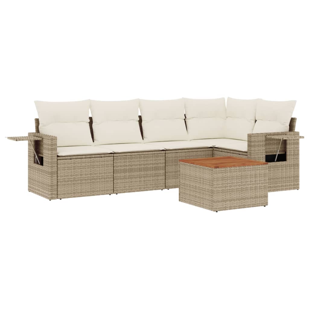 Vidaxl 6-Cz. Garden Furniture Set With Cushions, Beige, Poly Rattan