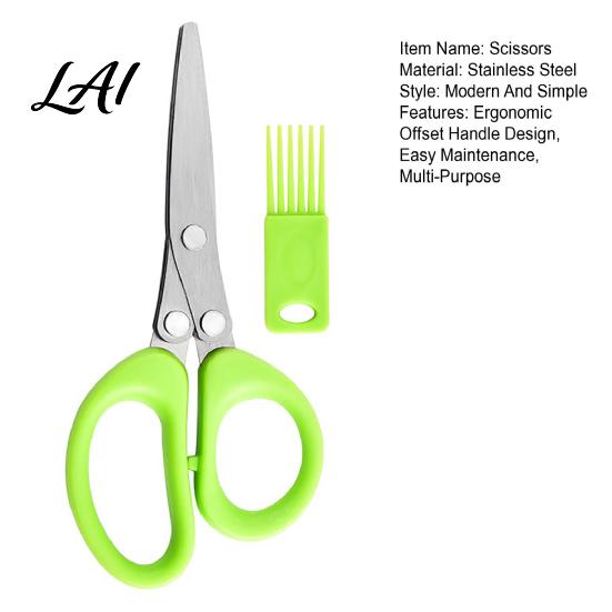 Comfortable Grip Herb Cutter Scissors with 5 Thickened Sharp Blades & Cleaning Comb Ergonomic Offset Handle Kitchen Gadget for Fresh Herbs