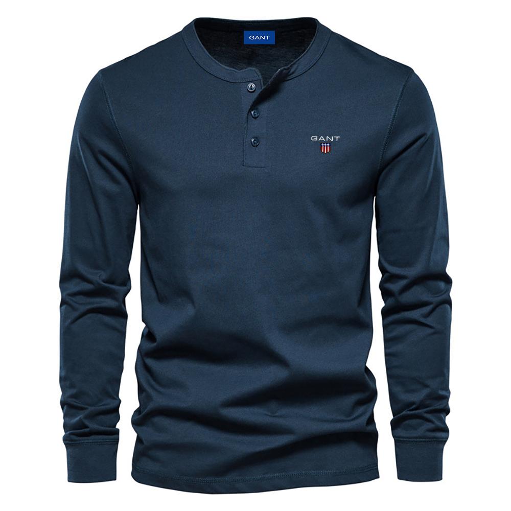 Gant Høst Ny Brodert Herre Casual Europeisk Rund Hals Langermet T-skjorte Herre Slim Fit Sports Basis Skjorte Topp