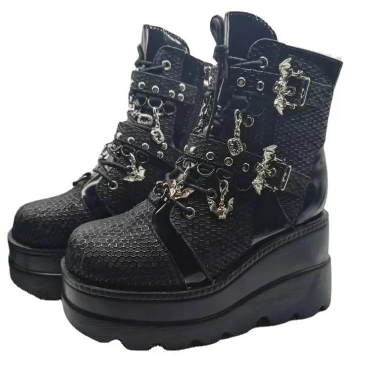 Women's shoes Platform Boots 2025 New Wedge Bat Belt Buckle Short Doc Boots for Women