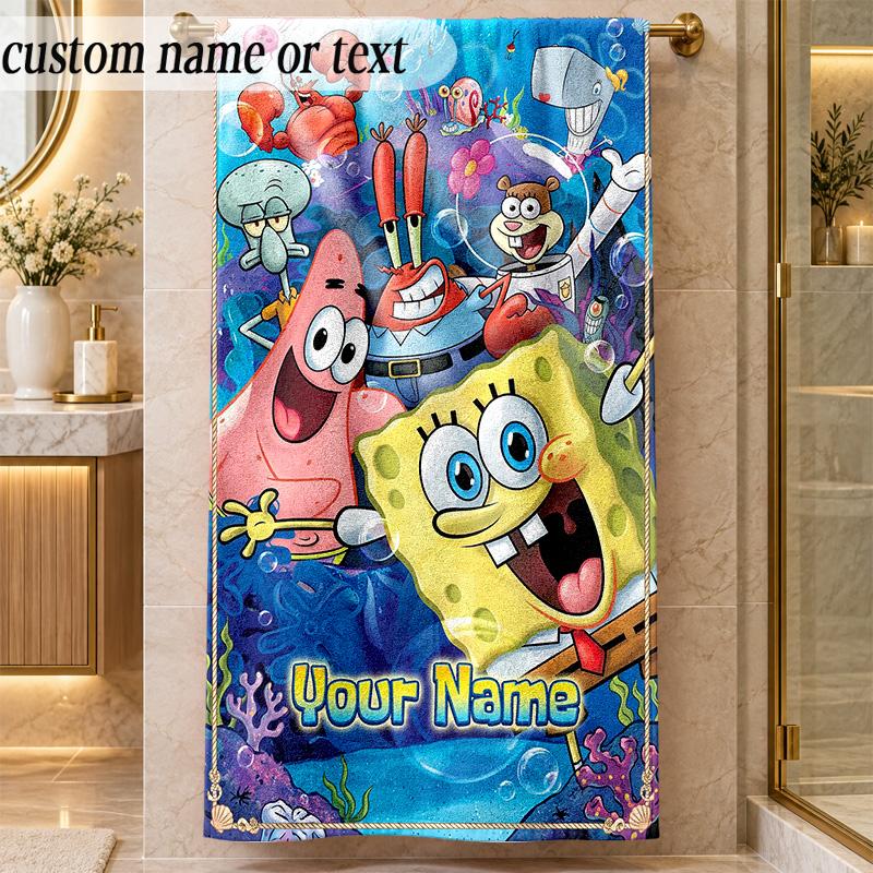 Beach TowelSpongeBob Custom Name Text Personalized Soft Towel for Beach Pool Indoor Home Decor Gift
