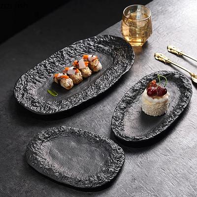 Piatto in ceramica con texture irregolare creativa, piatto da sushi, piatto da dessert, piatto da snack, piatto da pesce, stoviglie speciali