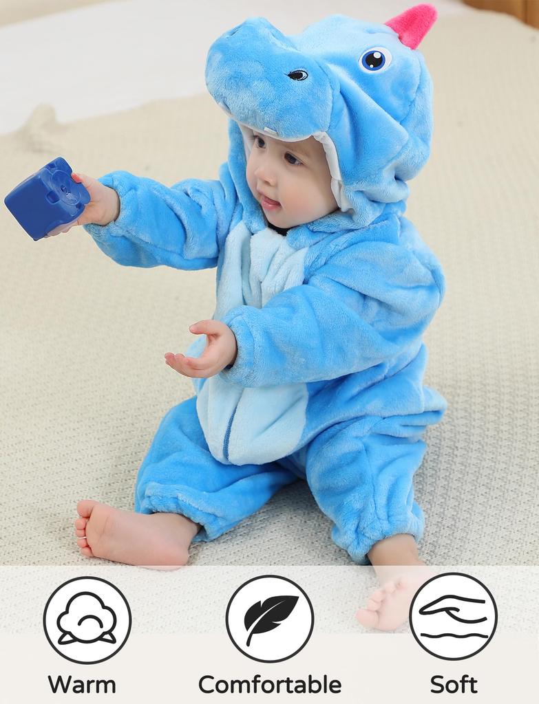 Maeau Baby Dinosaur Kigurumi Romper Coverall for Halloween Newborn Winter Christmas Baby Shower Birthday Commemorative Photo 110 Infants, Cosplay,