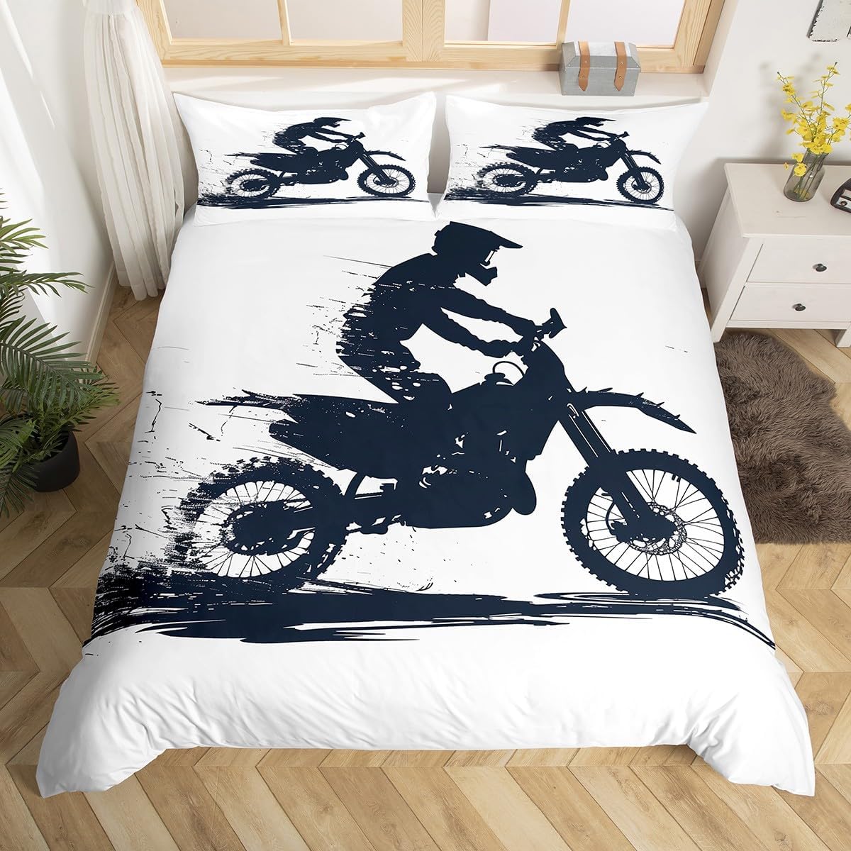

Comforter Motocross Down Queen King Size Racing Bedding Set Motocross Rider For Boys Teens Motorcycle Set 3 Pcs Comforter (quilt)-EU Single(135*200cm)3pcs