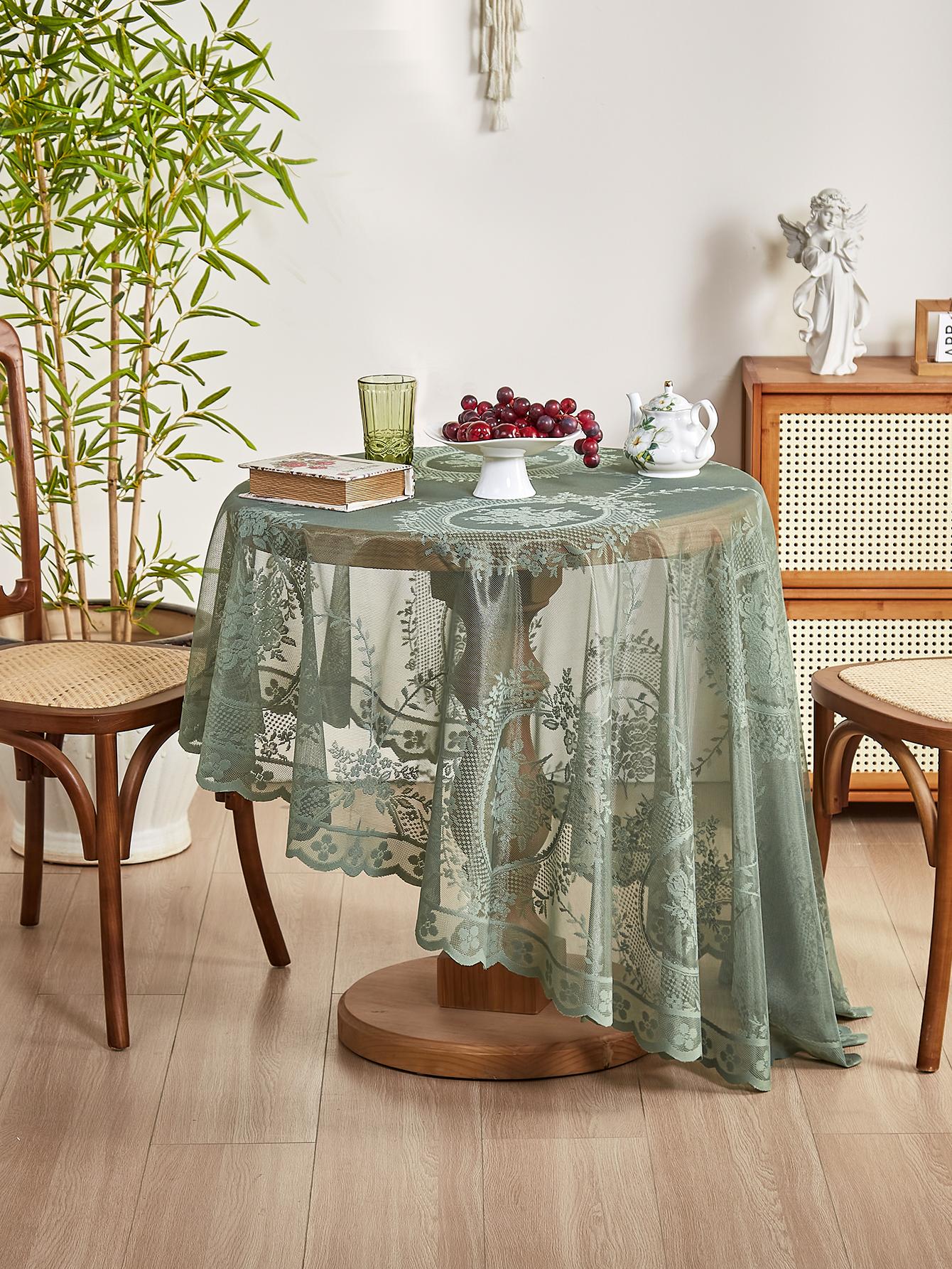 Groene Ronde Spiegel Bloem Kant Tafelkleed, Woonkamer Eettafel Decoratie 90x90cm  round groen
