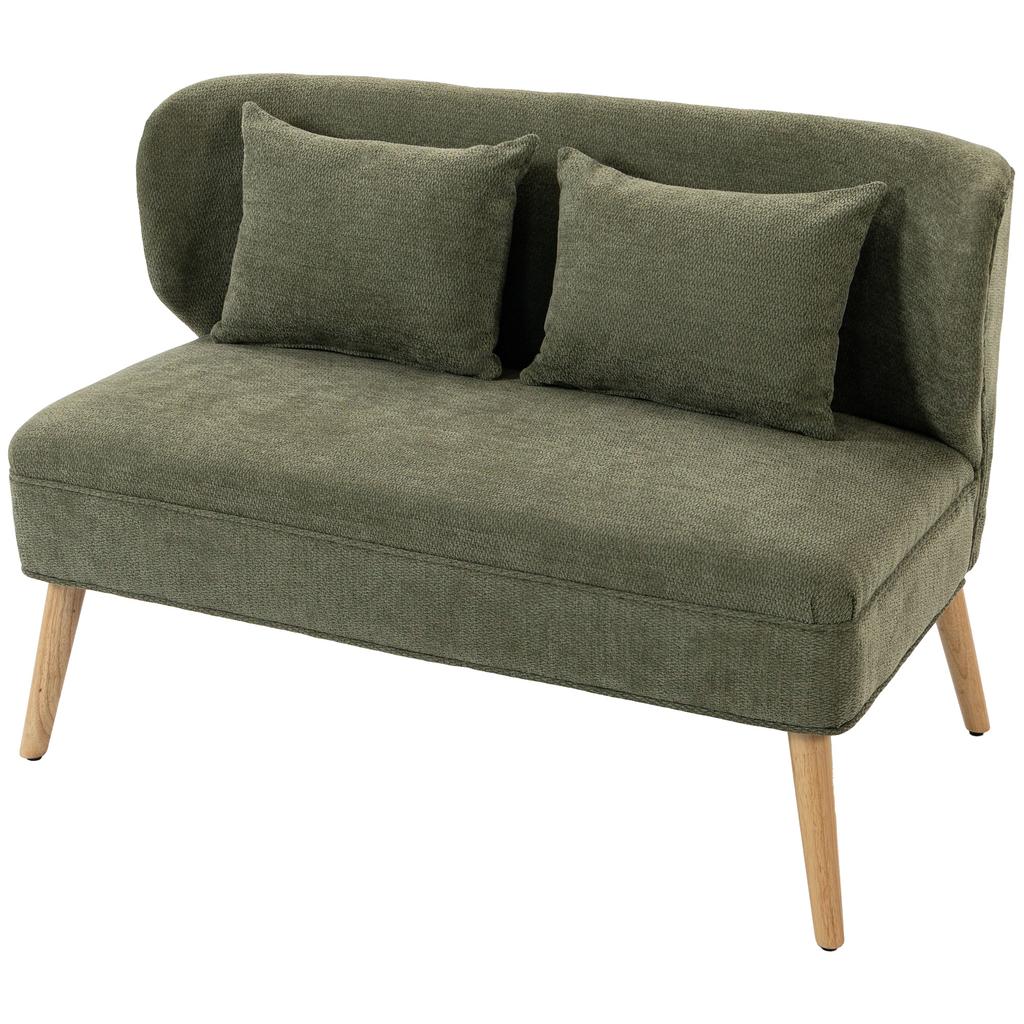 2 Seater Sofa Small Chenille Sofa With Wing Back Thick Seat Rubber Tree Wood Feet Dark Green