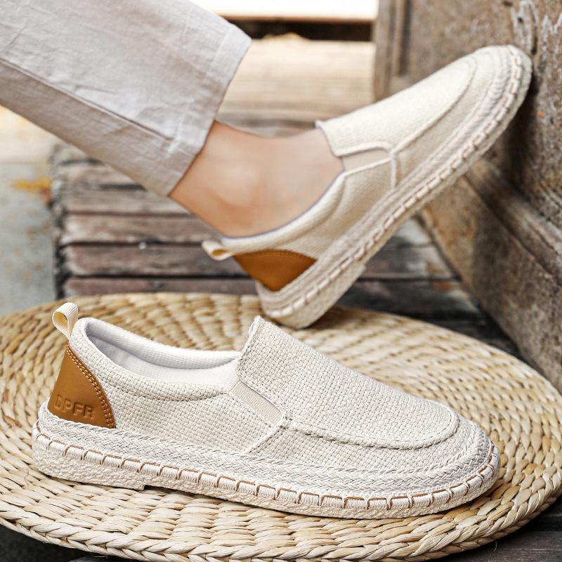 Linen shoes men's 2025 new summer breathable casual one-pedal lazy shoes thin street men's trendy shoes