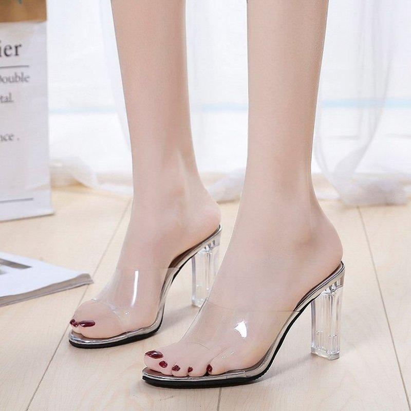 Crystal Clear Heel Shoes Women High Heels Sandals  Summer Female Transparent Sexy Party Slippers Zapatillas Mujer