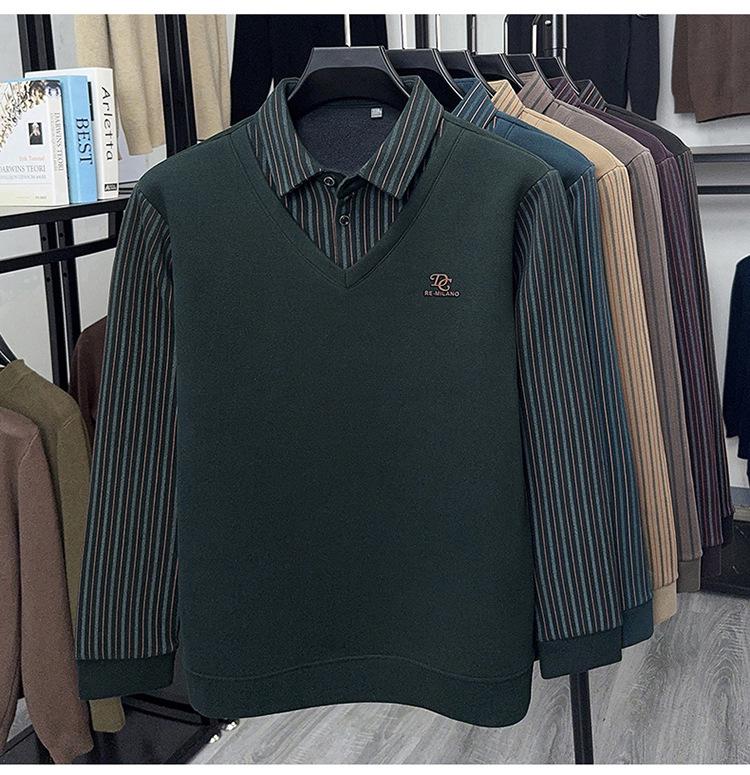 Herren Winter Wolle Seide Revers Zwei-in-Eins Pullover mit Fleecefutter