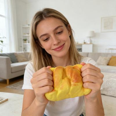 Brinquedo de Alívio de Estresse de Pão Brinquedo Realista de Apertar Pão Torrada Elástica Macia Croissant Brinquedo Fidget para Adultos Adolescentes Alívio de Ansiedade