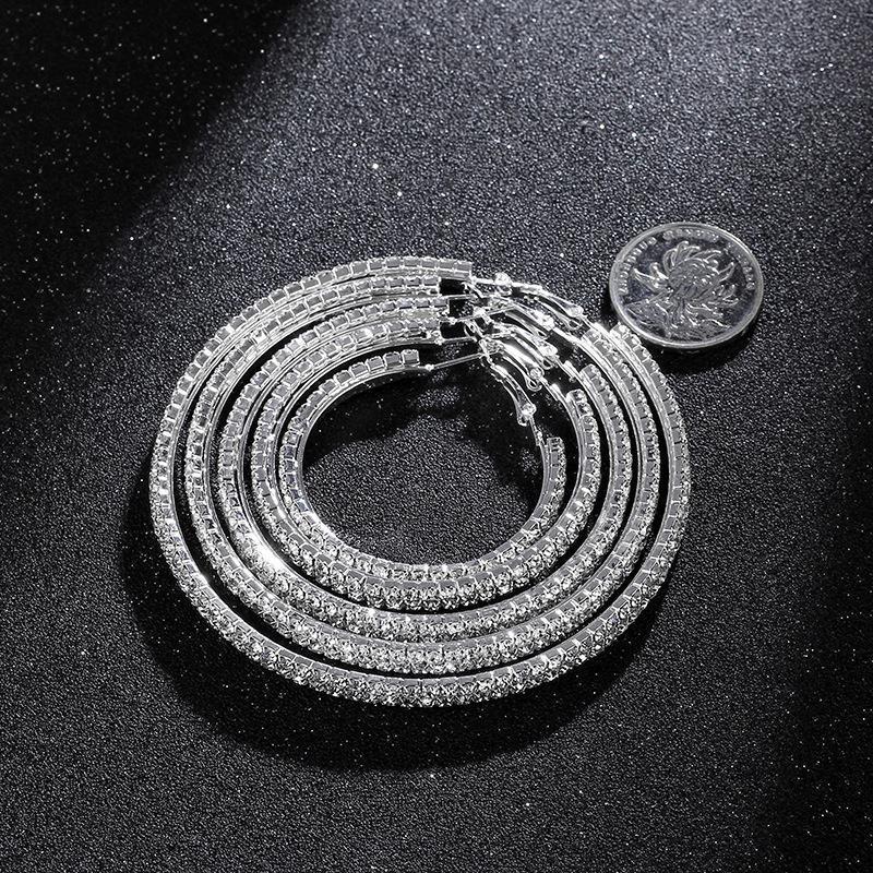 European & American Double Row Rhinestone Hoop Earrings - Exaggerated Non-Falling Diamond Circle Jewelry