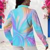 Women Plus Size Collared Long Sleeve Colorful Swirl Print Button Front Shirt