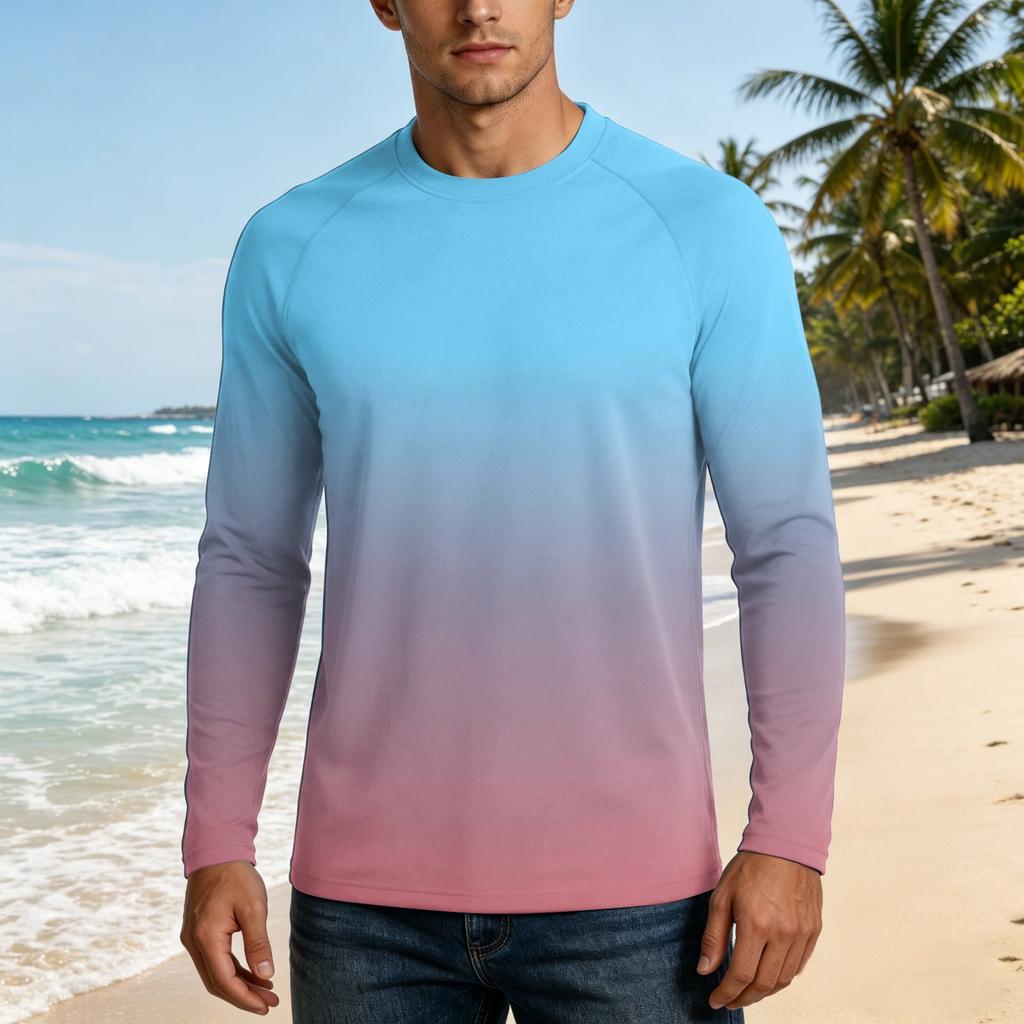 Men's UPF50+ Sun Protection Long Sleeve Shirt Stretch Fabric Lightweight Breathable Outdoor Activewear Top