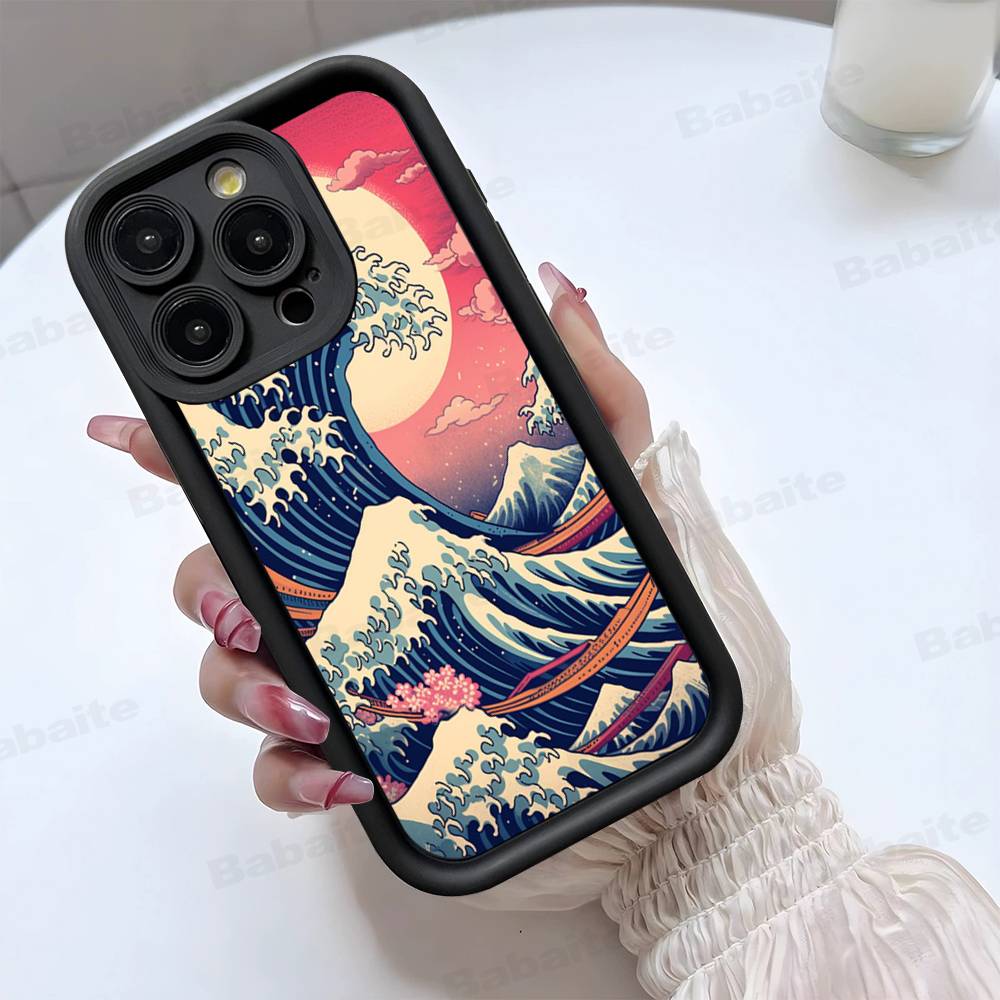 Japanese Waves Phone Case For IPhone 17 16 15 14 13 12 11 Pro Max 16E Plus INS Soft Cover