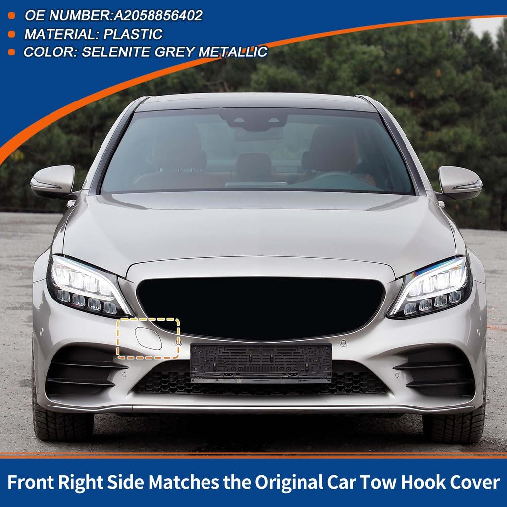 ACROPIX Front Right Car Bumper Toe Hook Covers for Mercedes and Benz W205 C300 Selenite Gray Part Number A2058856402 Coupe, S295, C205, (2019-2023) -
