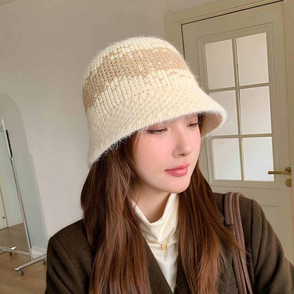 Korean Style Lambswool Bucket Hat - Warm High-End Fisherman Hat for Women