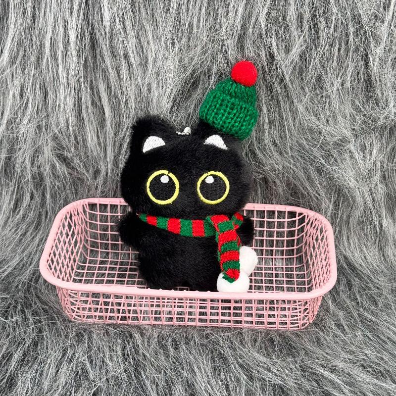 1Pc Cartoon Christmas Plush Black Cat Keychain Backpack Hanging Decoration Kawaii Soft Stuffed Doll Toy Bag Pendant Couples Gift