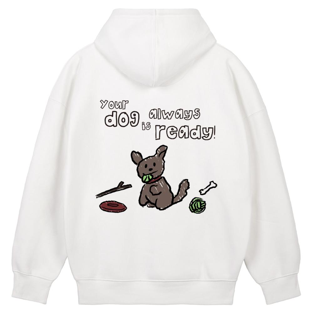 Astral Projection Doodle Puppy Oversized Wide Shoulder Hoodie_White Xl