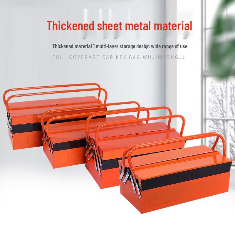 Dual-Handle Folding Metal Toolbox for Car and Auto Repair