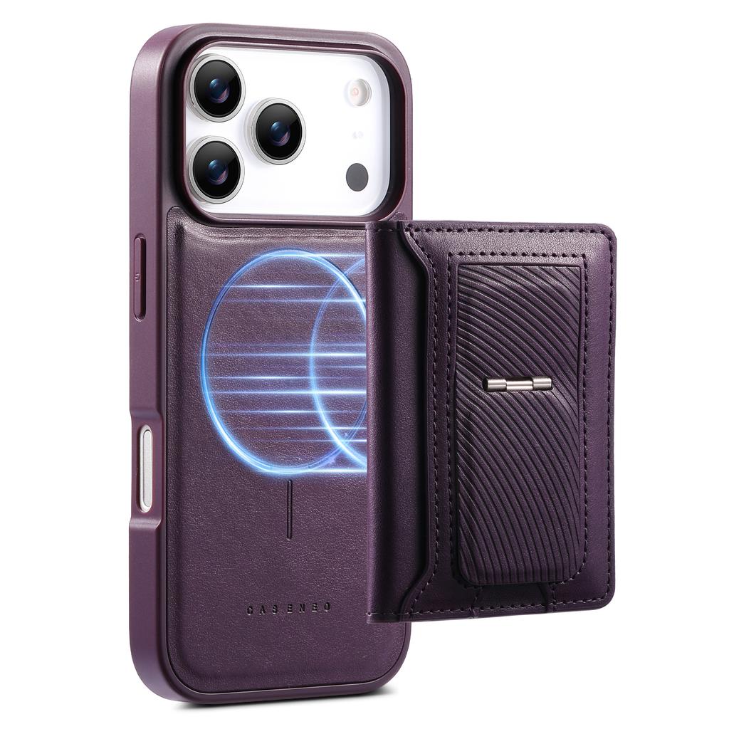 CASENEO For iPhone 17 Pro Max Detachable Magnetic Phone Case with Card Holder Kickstand TPU PU Leather PC Phone Cover Compatible with MagSafe