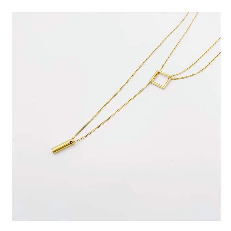14K Gold Plated Sterling Silver Adjustable Double-Layer Geometric Necklace - European & American Fashion