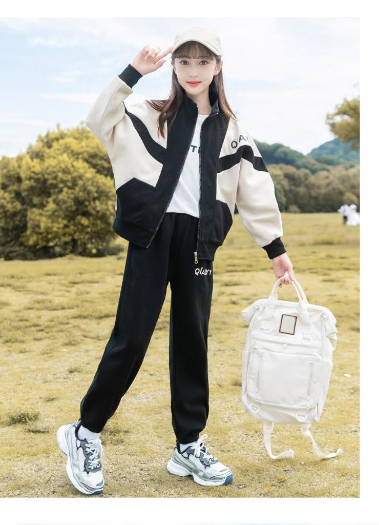 Angelcity Long Sleeve Tracksuit Set Simple Korean Style Hoodie for Perfect for Spring and Casual Hip Hop Dance Outfit Girls' (2-Piece Set) - Girls,