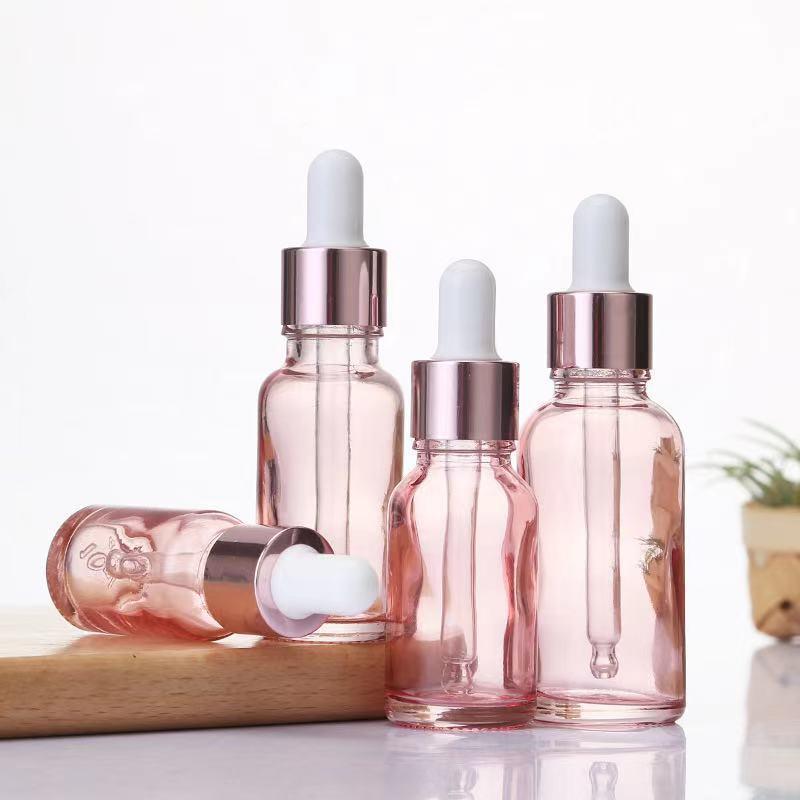 Dropper Bottles Refillable 5-100Ml Rose Gold Lid Cosmetic Container Glass Aromatherapy Liquid For Essential Massage Oil Pipette