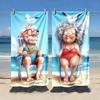 2 Stück Süßes Cartoon-Paar im Alter Strandtuch-Set, Lustige Möwe Urlaubs-Thema Schnelltrocknende Stranddecken