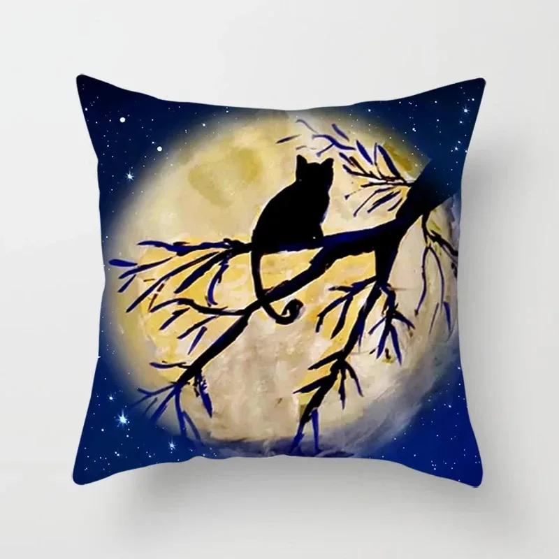Halloween Theme Pillow Cover Car Office Living Room Sofa Halloween Pumpkin Lantern Decoration Pillow Cover