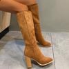 Fashion Retro Zipper Plus Size High Heel Boots Women Autumn Winter Faux Suede Mid-Calf Boots Woman Solid Color Modern Booties Female