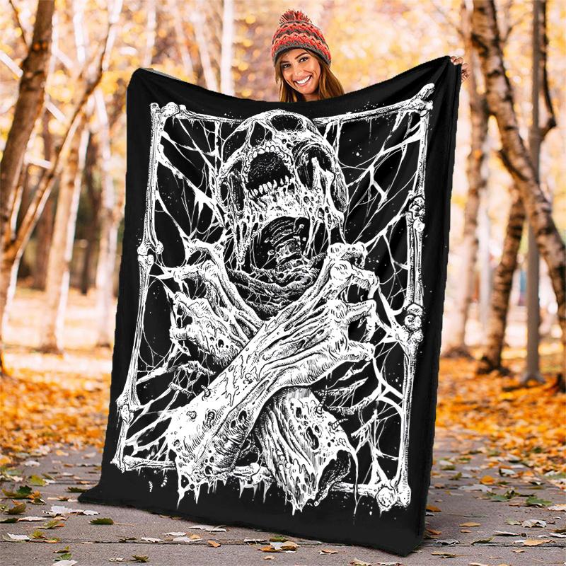 Gothic Skull Flannel Blanket Soft Warm All-Season Throw, Design for Camping, Car Travel, Hiking Sofa, Bed, Office Perfect Gift for Parties
