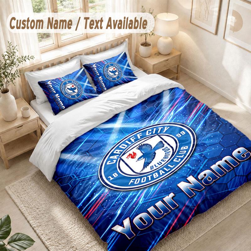 Custom Name Bedding Set 3 PiecesCardiff City Print Duvet Cover + 2 Pillowcases Soft Bed Decor