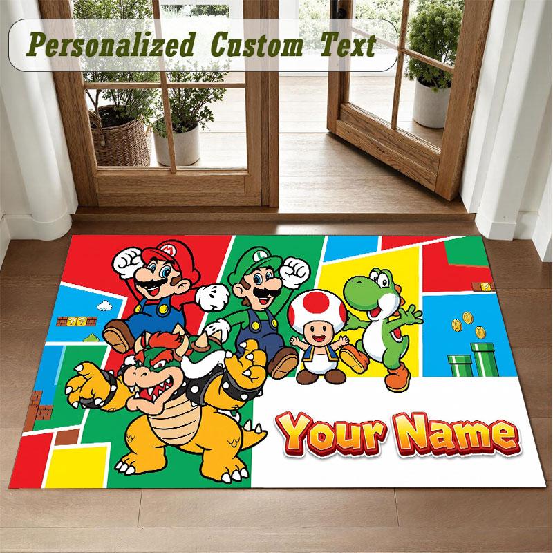 Crystal Velvet Square Rug Custom NameSuper Mario Pattern Non Slip Home Floor Decor Rug