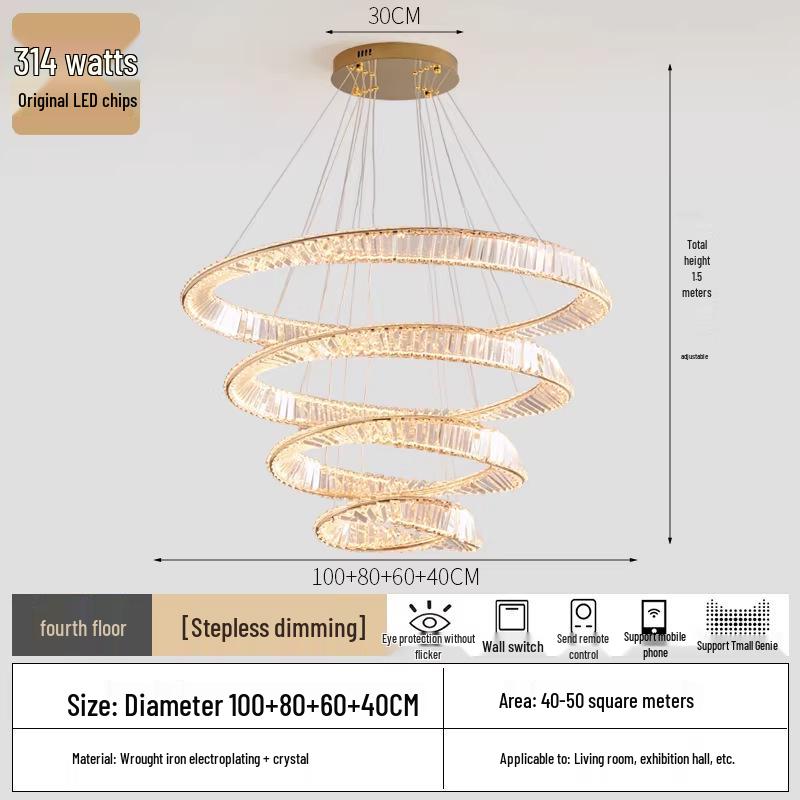 High-End Crystal Pendant Light for Living Room, Loft, Villa, Hotel, and Bedroom