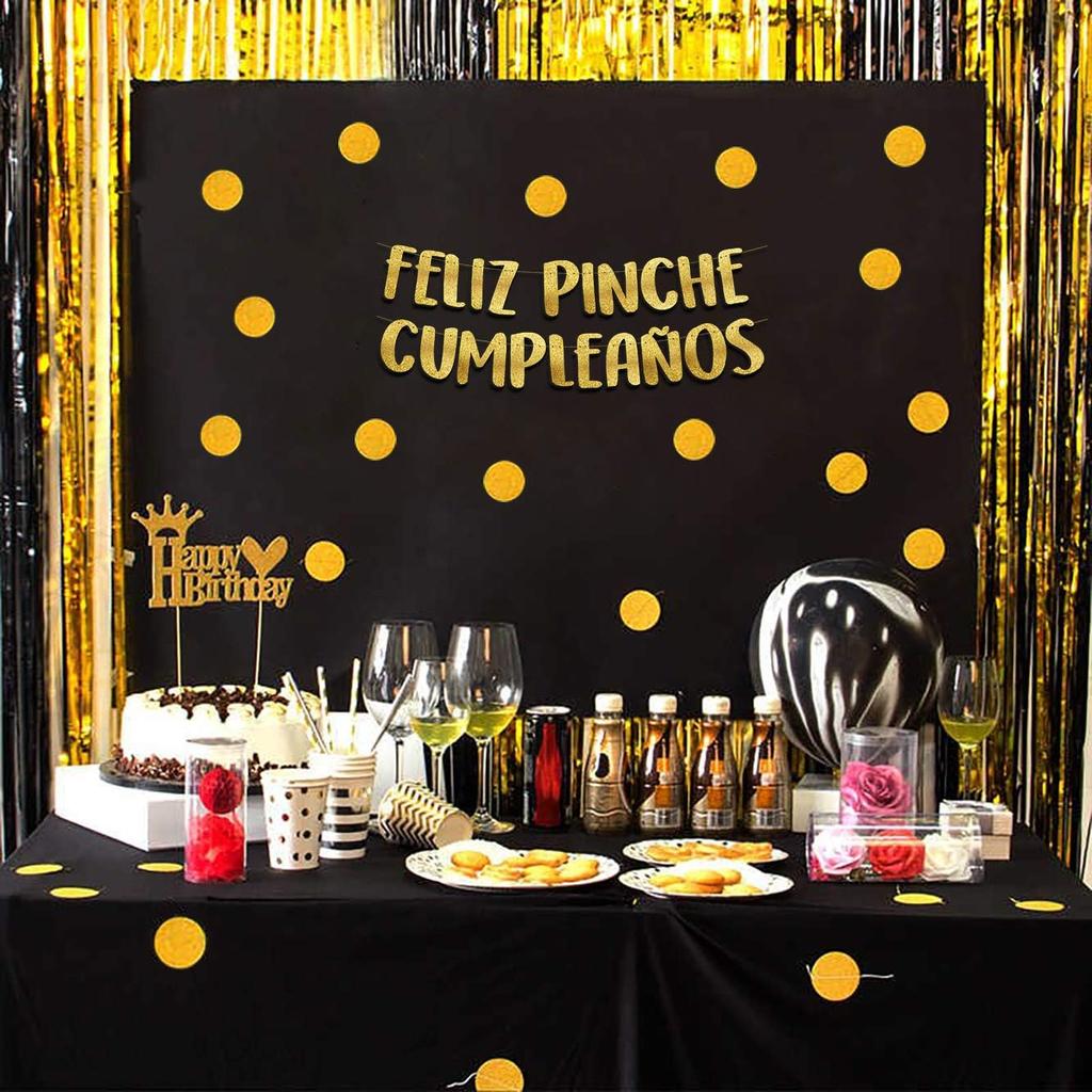 Feliz Pinche Cumpleaños Gold Glitter Banner, Spanish Happy Birthday Banner, Fiesta Mexican Themed Birthday Party Decorations