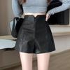 Women's High Waist Slim PU Leather Wide-Leg A-Line Shorts - Autumn/Winter 2023 Korean Style