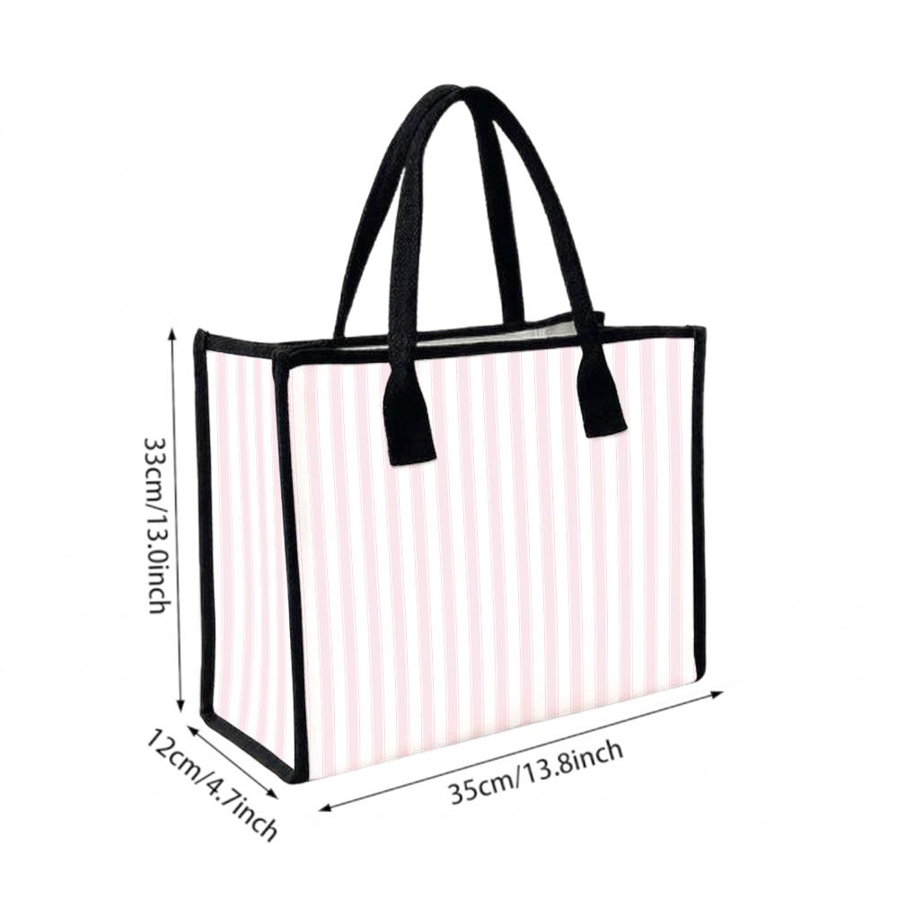 Pink Striped Large Canvas Tote Bag Casual Daily Shoulder Handbag for Women Shopping Travel Use