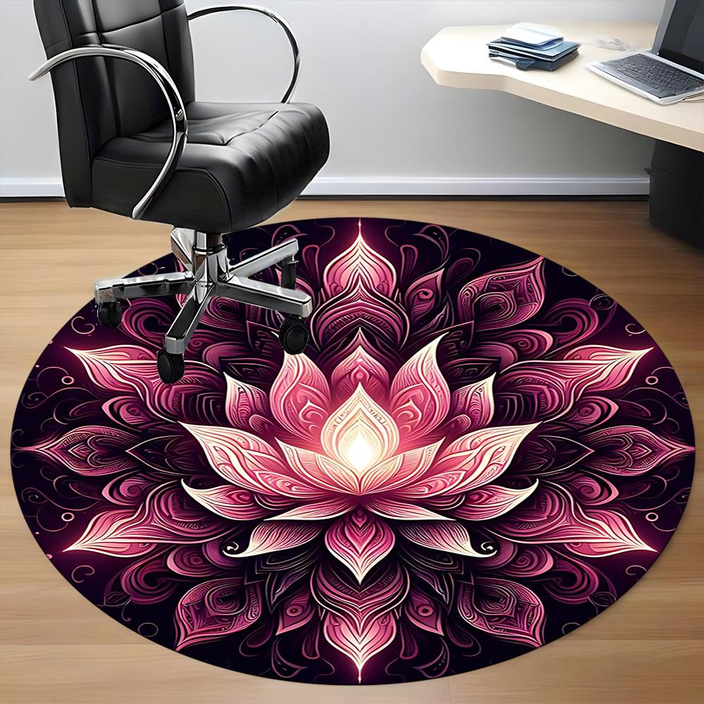 1pc Lotus Mandala Chair Carpet for Office, Round Non Slip Durable Large Size Office Carpet, Suitable for Office