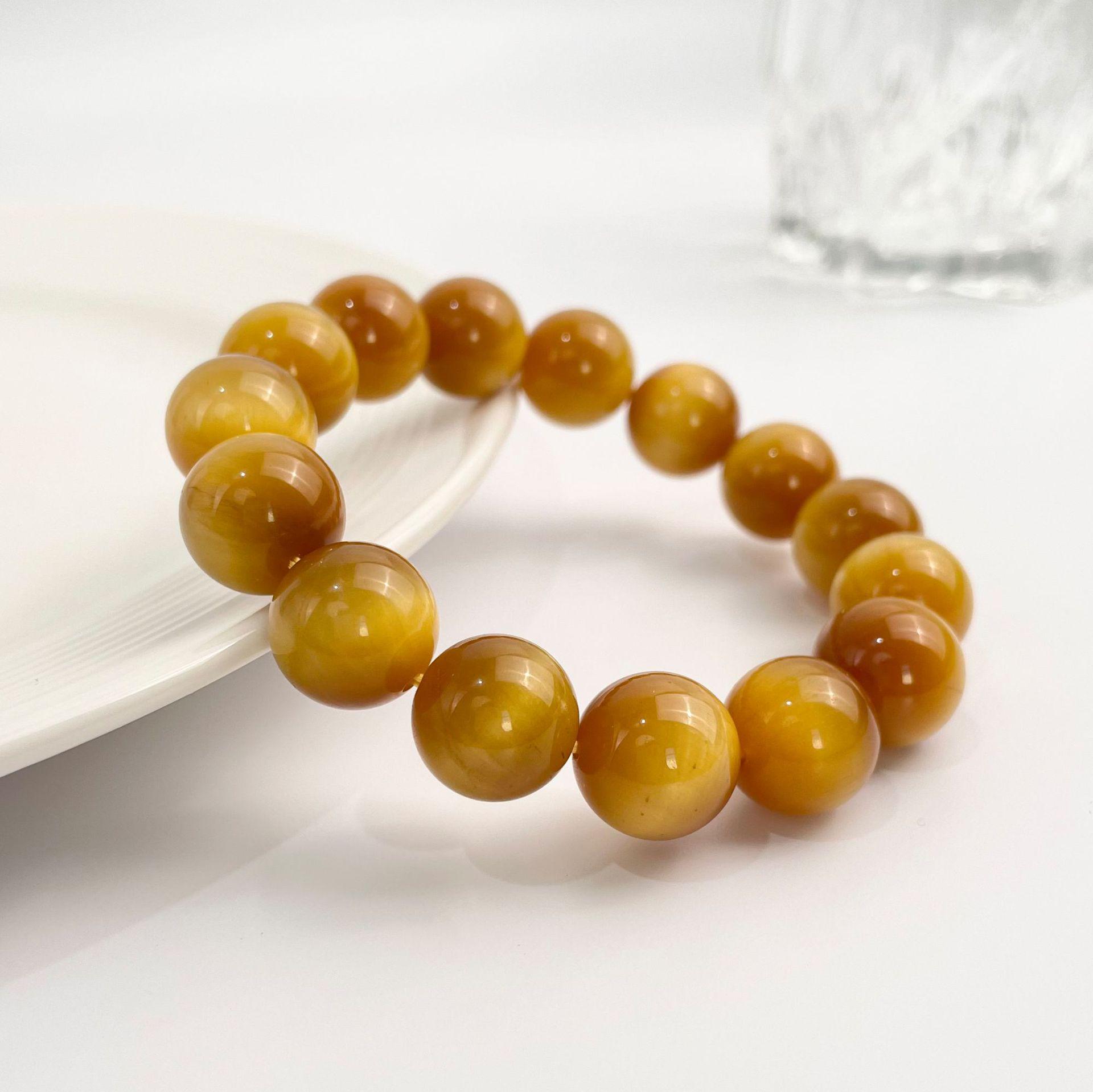 Jing Xi Ji Crystal Natural Petrified Golden Tiger Eye Round Bead Stone Bracelet 8mm