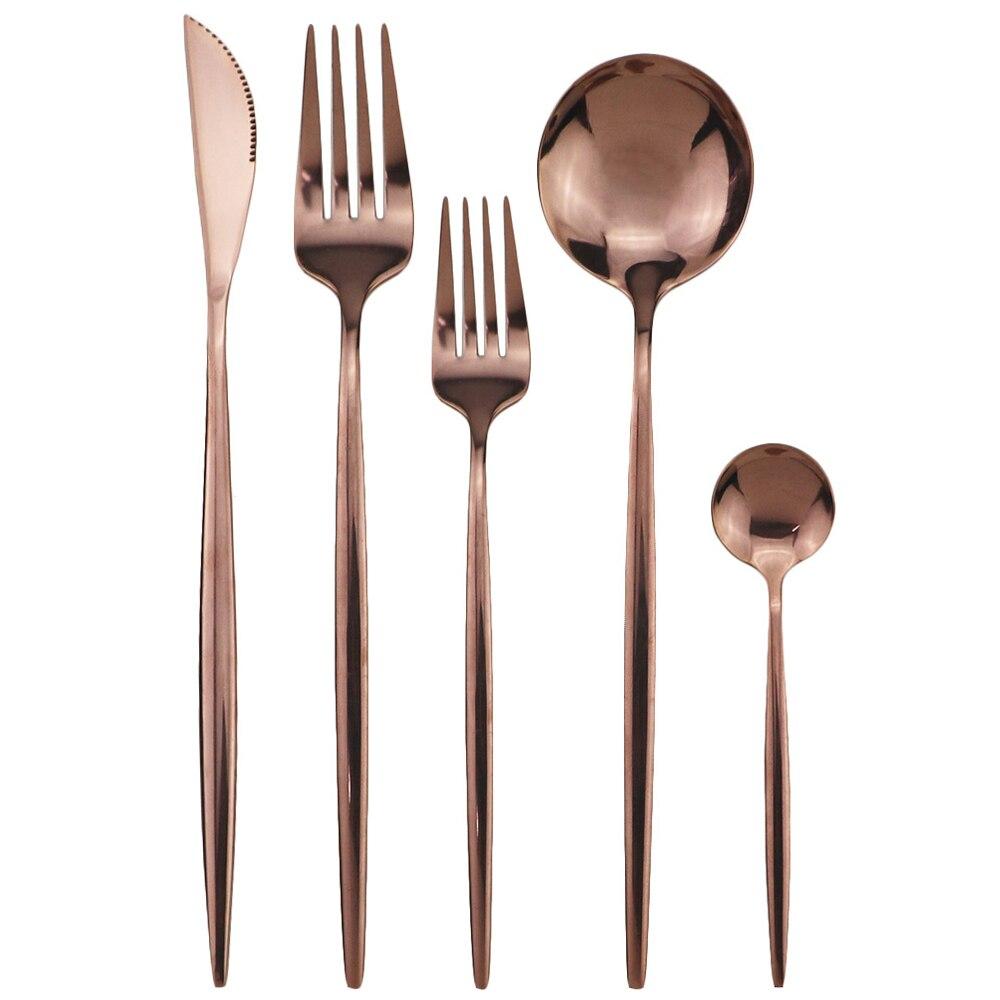 

Набір столового посуду 18/10 Набір столових приборів з нержавіючої сталі 5 предметів Ножі Десертні Виделки Десертні ложки Срібний посуд Набір кухонного посуду рожевий колір золота